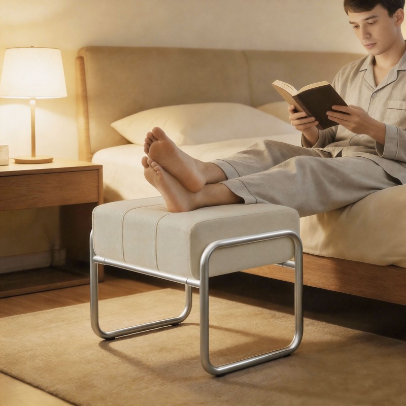 Rahituoli makuuhuoneeseen, paksu vaahtomuovitäyte 18 cm, chenille-verhoilu, teräsjalat, 52 x 42 x 42 cm, beige