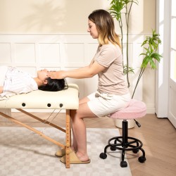 Kampaamon työtuoli rullilla fleeceverhoilu 50–66 cm vaaleanpunainen