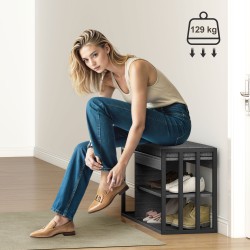 Penkillinen kenkähylly eteiseen, 3-tasoinen metallirunkoinen kenkäpenkki 86 x 30 x 45,4 cm, harmaa