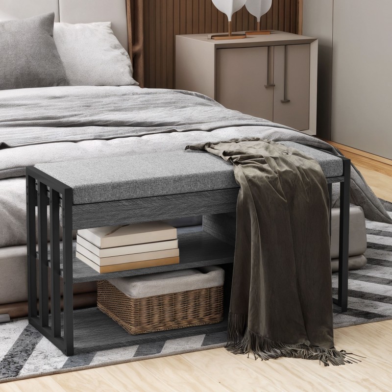 Penkillinen kenkähylly eteiseen, 3-tasoinen metallirunkoinen kenkäpenkki 86 x 30 x 45,4 cm, harmaa