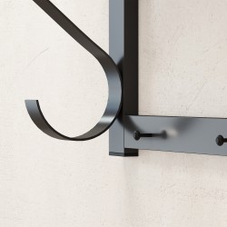 Seinään kiinnitettävä naulakko hyllyllä ja vaatetangolla, 5 koukkua, lastulevy ja metalli, 70 x 25 x 35,4 cm, harmaa