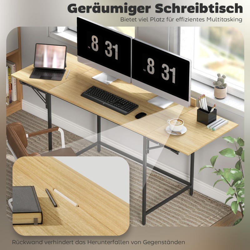 Taitettava työpöytä kahdelle näytölle, metallijalat, 170x58x78 cm, tammi/musta