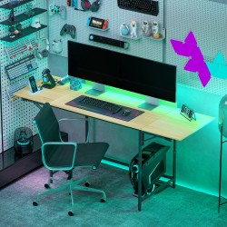 Taitettava työpöytä kahdelle näytölle, metallijalat, 170x58x78 cm, tammi/musta