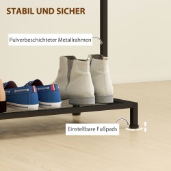 Naulakkoteline kenkähyllyllä ja vaatetangolla, lastulevy ja metalli, 100x35x156 cm, tammi/musta