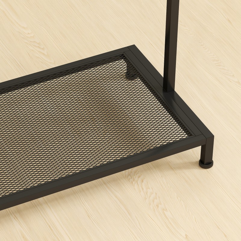 Naulakkoteline kenkähyllyllä ja vaatetangolla, lastulevy ja metalli, 100x35x156 cm, tammi/musta