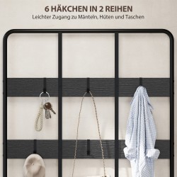 Eteisen 3-in-1 naulakko penkillä ja kenkähyllyllä, metalli ja lastulevy, 91x36x180 cm, musta