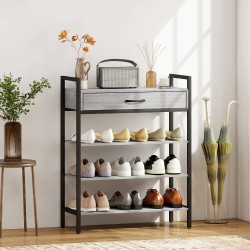 Kenkähylly eteiseen 4 tasoa laatikolla, lastulevy ja metalli, 70 x 30 x 87,6 cm, harmaa