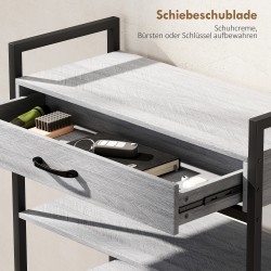 Kenkähylly eteiseen 4 tasoa laatikolla, lastulevy ja metalli, 70 x 30 x 87,6 cm, harmaa
