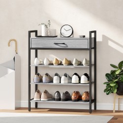 Kenkähylly eteiseen 4 tasoa laatikolla, lastulevy ja metalli, 70 x 30 x 87,6 cm, harmaa