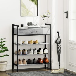 Kenkähylly eteiseen 4 tasoa laatikolla, lastulevy ja metalli, 70 x 30 x 87,6 cm, harmaa