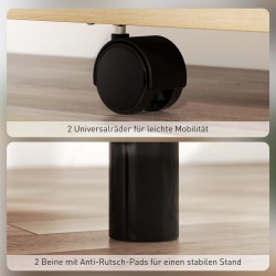 Puhujapöytä pyörillä ja taittuvilla sivutasoilla, laatikko ja hyllyt, lastulevy/metalli, eikensävy