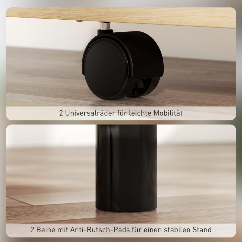 Puhujapöytä pyörillä ja taittuvilla sivutasoilla, laatikko ja hyllyt, lastulevy/metalli, eikensävy