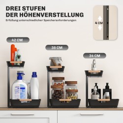 Säädettävä keittiöhylly kahvibaarille, 2 ulosvedettävää koria, metalli, 40 x 30 x 33,5–42 cm, musta