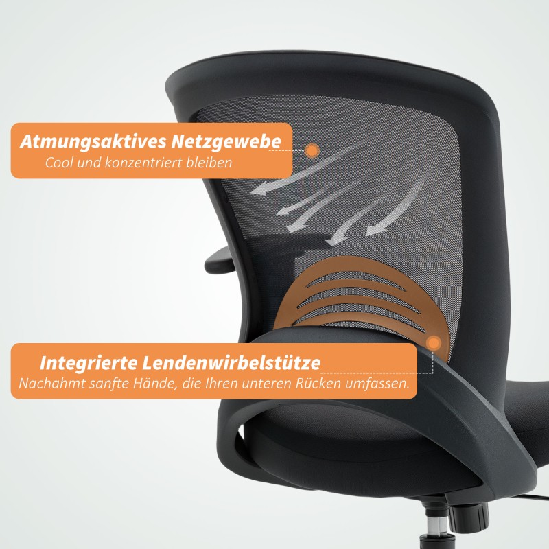 Verkkoselkäinen toimistotuoli, säädettävä työtuoli keinutoiminnolla, musta