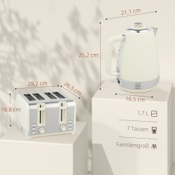 Vedenkeitin ja leivänpaahdin setti 1,7 L, 4 viipaletta, 2200 W, ruostumaton teräs, creme/hopea