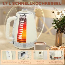 Vedenkeitin ja leivänpaahdin setti 1,7 L, 4 viipaletta, 2200 W, ruostumaton teräs, creme/hopea
