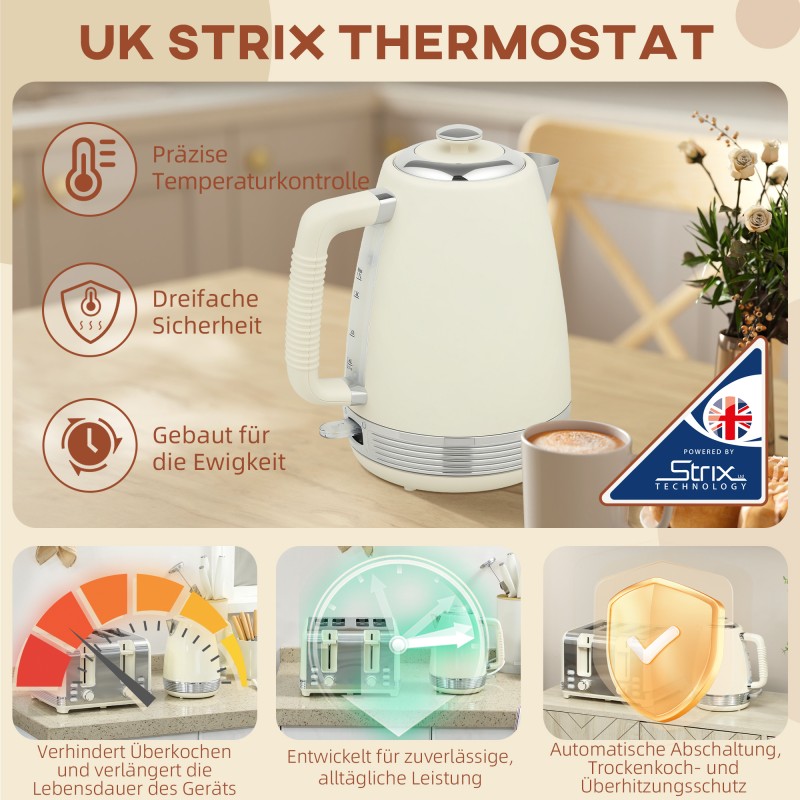 Vedenkeitin ja leivänpaahdin setti 1,7 L, 4 viipaletta, 2200 W, ruostumaton teräs, creme/hopea