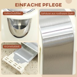 Vedenkeitin ja leivänpaahdin setti 1,7 L, 4 viipaletta, 2200 W, ruostumaton teräs, creme/hopea