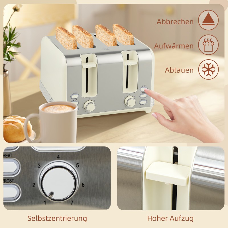 Vedenkeitin ja leivänpaahdin setti 1,7 L, 4 viipaletta, 2200 W, ruostumaton teräs, creme/hopea