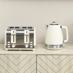 Vedenkeitin ja leivänpaahdin setti 1,7 L, 4 viipaletta, 2200 W, ruostumaton teräs, creme/hopea