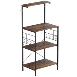 Keittiöhylly 4 tasoinen metallirunko työtasolla ja 8 koukkua 60x42x134 5 cm ruskea musta