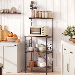 Keittiöhylly 4-tasoinen metallirunko työtasolla ja 8 koukkua 60x42x134,5 cm ruskea/musta