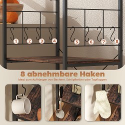 Keittiöhylly 4-tasoinen metallirunko työtasolla ja 8 koukkua 60x42x134,5 cm ruskea/musta