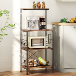 Keittiöhylly 4-tasoinen metallirunko työtasolla ja 8 koukkua 60x42x134,5 cm ruskea/musta