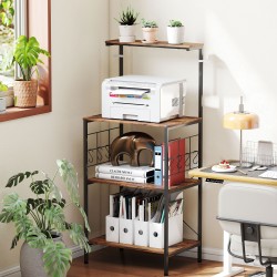 Keittiöhylly 4-tasoinen metallirunko työtasolla ja 8 koukkua 60x42x134,5 cm ruskea/musta