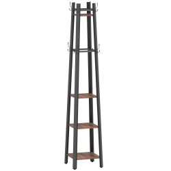 Naulakko 4 tasoa ja 8 koukkua vapaasti seisova eteiseen metalli ja lastulevy ruskea 34 8 x 34 8 x 179 cm