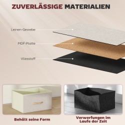 Makuuhuoneen säilytyskaluste 8 kangaslaatikolla, teräsrunko ja puukansi, 86 x 30 x 94,5 cm, beige