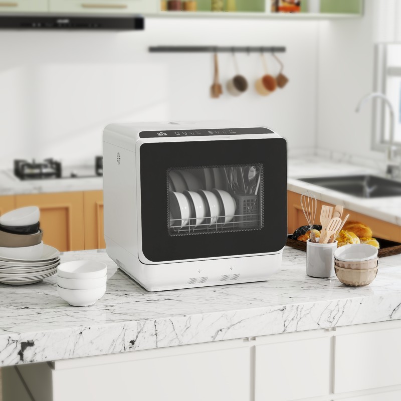 Pöytätiskikone 6 L säiliöllä, 5 pesuohjelmaa, kuivaustoiminto, LED-näyttö, valkoinen