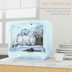 Pöytätiskikone 6 L säiliöllä, 5 pesuohjelmaa, kuivaustoiminto, LED-näyttö, valkoinen