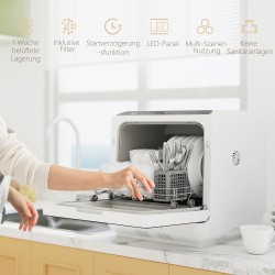 Pöytätiskikone 6 L säiliöllä, 5 pesuohjelmaa, kuivaustoiminto, LED-näyttö, valkoinen