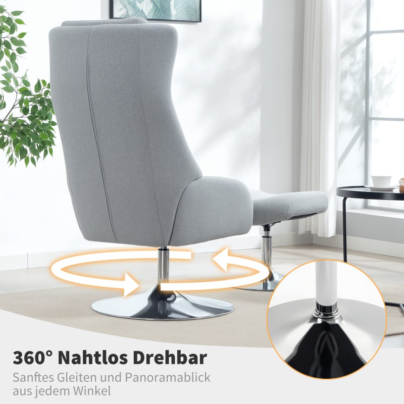 Pyörivä lepotuoli jalkarahilla, kallistettava, kangasverhoilu, metalli­jalusta, harmaa