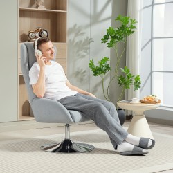 Pyörivä lepotuoli jalkarahilla, kallistettava, kangasverhoilu, metalli­jalusta, harmaa