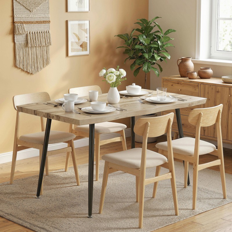 Ruokapöytä 4 hengelle, MDF-tammi ja teräsjalat, 110 x 70 x 75 cm, tammi/musta