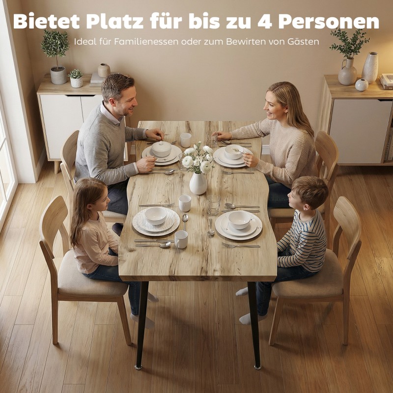 Ruokapöytä 4 hengelle, MDF-tammi ja teräsjalat, 110 x 70 x 75 cm, tammi/musta