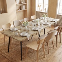 Ruokapöytä 4 hengelle, MDF-tammi ja teräsjalat, 110 x 70 x 75 cm, tammi/musta