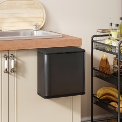Roska-astia keittiöön 8 L, ruostumatonta terästä, lattia- tai kaappikiinnitys, musta