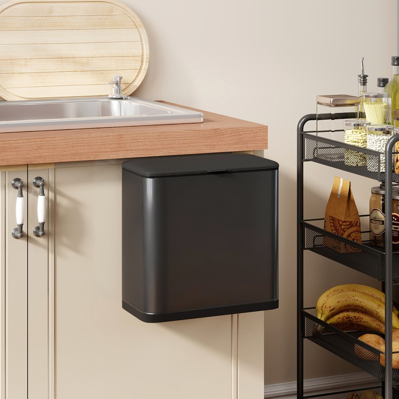 Roska-astia keittiöön 8 L, ruostumatonta terästä, lattia- tai kaappikiinnitys, musta