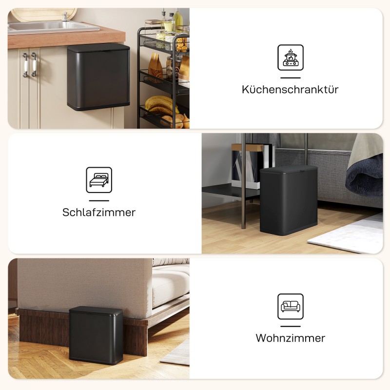 Roska-astia keittiöön 8 L, ruostumatonta terästä, lattia- tai kaappikiinnitys, musta