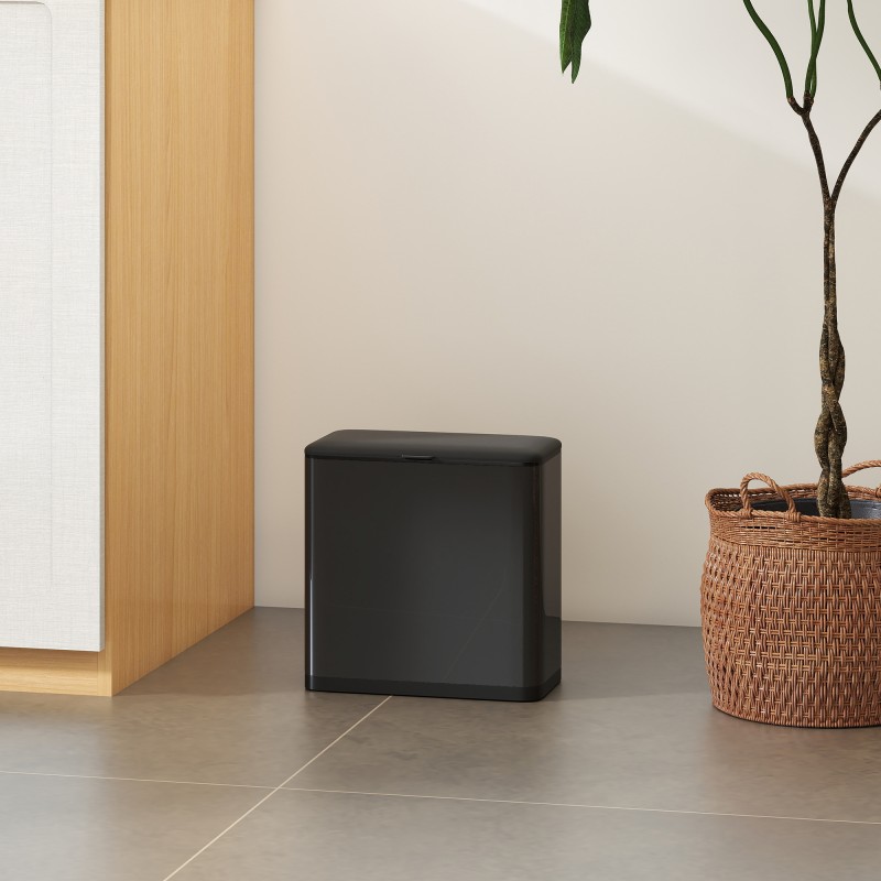 Roska-astia keittiöön 8 L, ruostumatonta terästä, lattia- tai kaappikiinnitys, musta