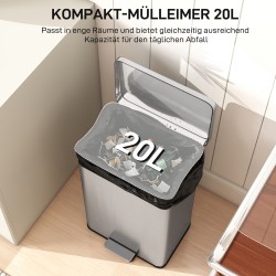Poljinroskis 20 L ruostumaton teräs soft close -kansi, irrotettava sisäastia, hopea