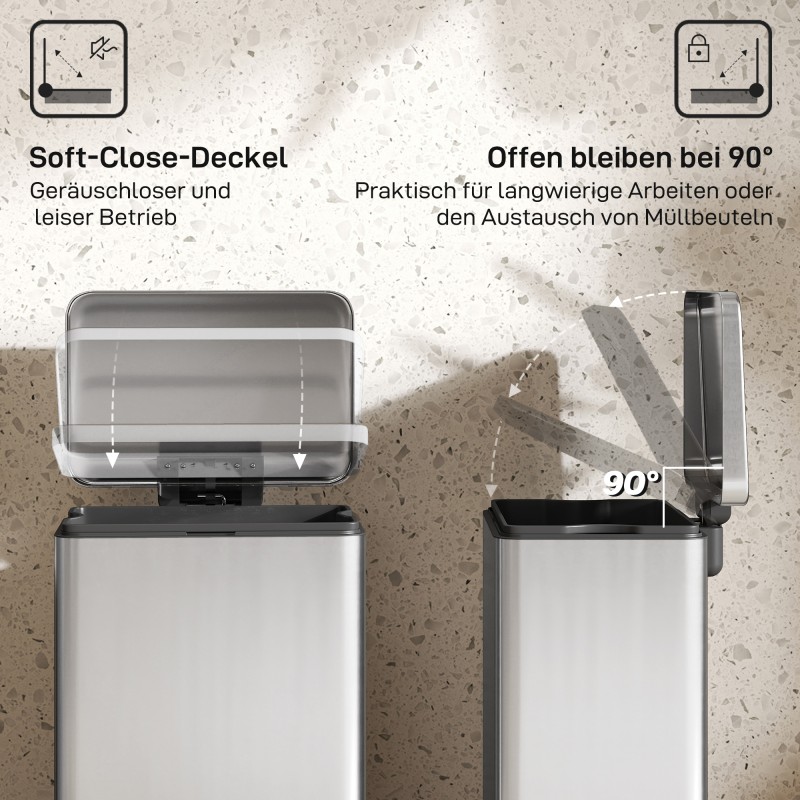 Poljinroskis 20 L ruostumaton teräs soft close -kansi, irrotettava sisäastia, hopea