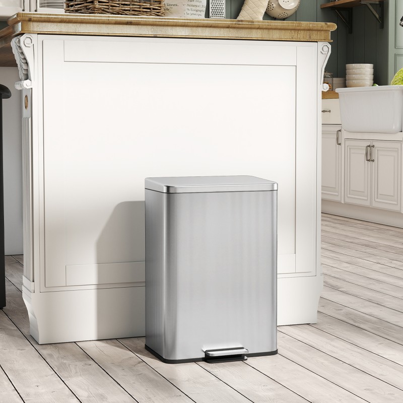 Poljinroskis 20 L ruostumaton teräs soft close -kansi, irrotettava sisäastia, hopea