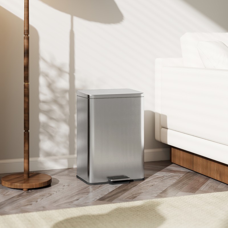 Poljinroskis 20 L ruostumaton teräs soft close -kansi, irrotettava sisäastia, hopea