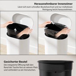 Roskakori poljinroskis 12 l metallia soft close sisäastialla valkoinen 30 x 25,5 x 37,5 cm