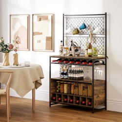 Keittiöhylly työtasolla ja viinikaapilla, metallirunko, 96,5x38x165 cm, ruskea/musta