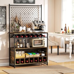 Keittiöhylly työtasolla ja viinikaapilla, metallirunko, 96,5x38x165 cm, ruskea/musta